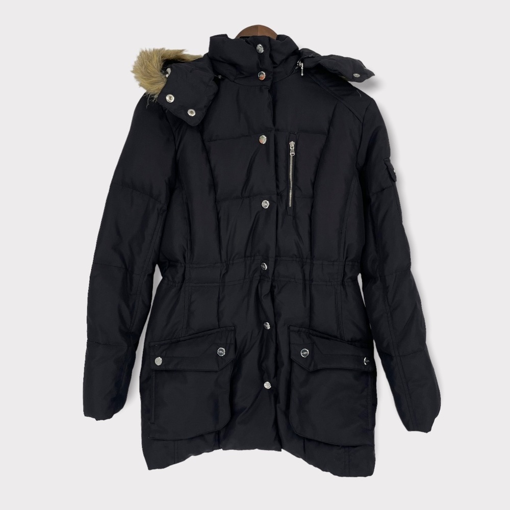 L-RL Ralph Lauren Black Faux‎ Fur Hood Down Feather Puffer Parka Jacket